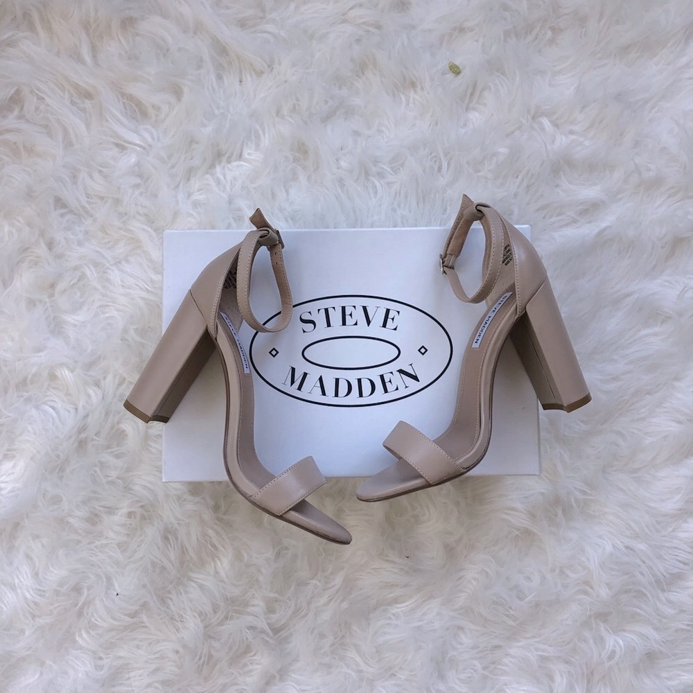 New in Box Steve Madden Light Tan Heel Thin Strap Size 8 Leather
